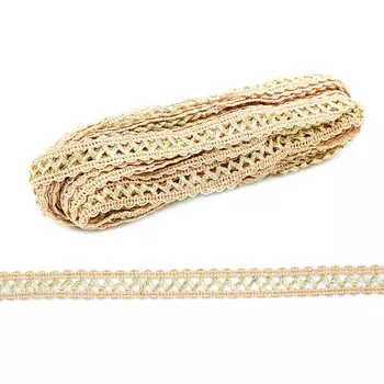 С929 Тесьма вязаная отделочная, 15 мм*10 м (бежевый/золото)