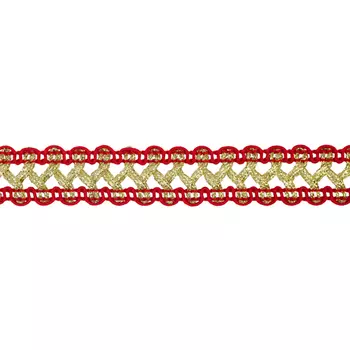 С929 Тесьма вязаная отделочная, 15 мм*10 м (красный/золото)