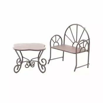 SCB271023 Металлические мини столик-ромашка и кресло, коричневые. Стол 5,5*4,5 см, кресло 5*6,5 см