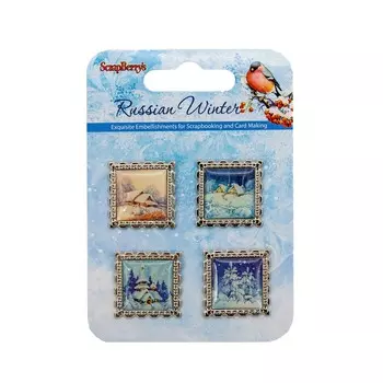 SCB3409205 Набор металлических рамочек с эпоксидными стикерами 'Русская зима. Зимний лес', упак./4 шт.