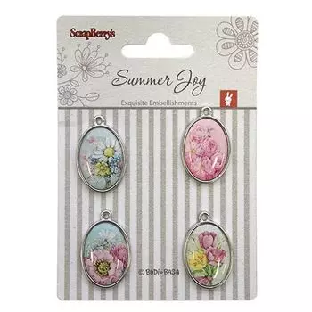 SCB341136 Набор металлических украшений с эпоксидками Летняя Радость 2, 4шт