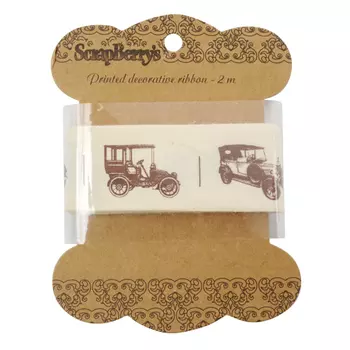 SCB390304 Лента отрезная Ретро автомобили, 25мм, 2м, хлопок