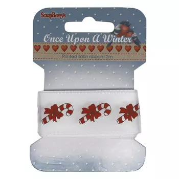 SCB390419b Ленточка принтованная Однажды зимой, атлас, 25мм, 2 м