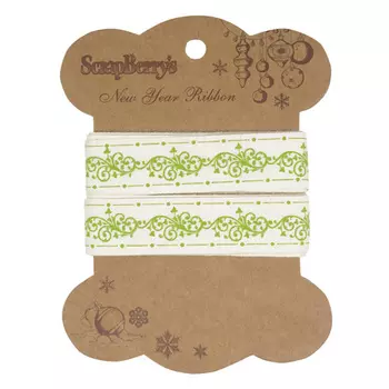 SCB390421 Ленточка принтованная Новогодний узор, хлопок, 15мм, 2 м