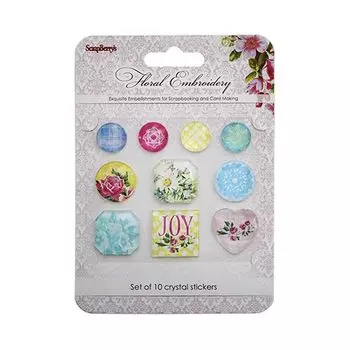 SCB53000007 Акриловые украшения - камушки со стикером. Цветочная вышивка