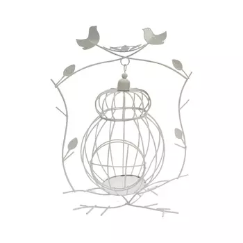 SCB-271042 Металлическая клетка на подставке с птичками, белая. Подставка 23,5*31,5 см, клетка 8*15*22 см, ScrapBerry's