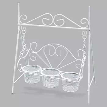 SCB-271044 Металлические качели с 3 плетёными горшочками, белые. Основа 17,5*10,5*21 см, стульчик 15*6,5 см