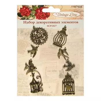SCP1027 Набор декоративных элементов 'Клетки и птицы', 8шт. Vintage Line