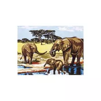 SE926-177 Канва с рисунком SEG de Paris 'Купание слонов' 40*50 см