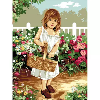 SE926-225 Канва с рисунком SEG de Paris 'Девочка в парке' 40*50 см