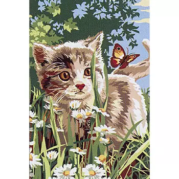 SE928-292 Канва с рисунком SEG de Paris 'Котенок с бабочкой' 30*40 см