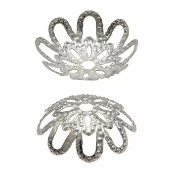 Шапочка для бусин 4AR206, 15мм 30шт/упак, Астра (Серебро)