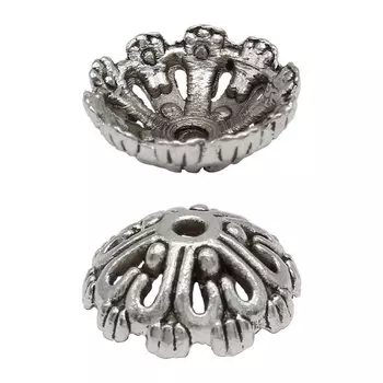 Шапочка для бусин 4AR281, 14мм, серебро, 10шт/упак, Астра