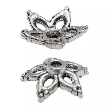 Шапочка для бусин 4AR283, 13*13мм, серебро, 10шт/упак, Астра