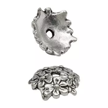 Шапочка для бусин 4AR286, 12*12мм, серебро, 10шт/упак, Астра