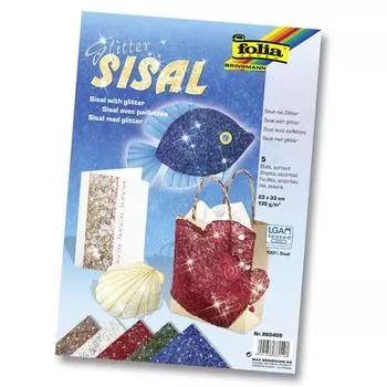 Сизаль с глиттером, 135г/м², яркие цвета, 23х33см, 5л. (860409) Folia