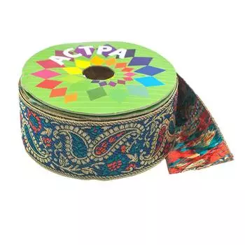 SR989 Тесьма жаккардовая, 40 мм*9 м, 'Астра' (синий)