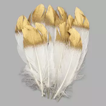 ST94062A Перья декоративные 'Белое с золотым', 18-20см,10 шт/упак