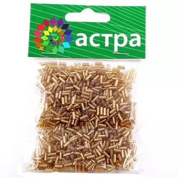 Стеклярус, (стекло), 5 мм, упак./20 гр., Astra&amp;Craft (22B золотой/прозр.серебрист.центр(круг.отв.))