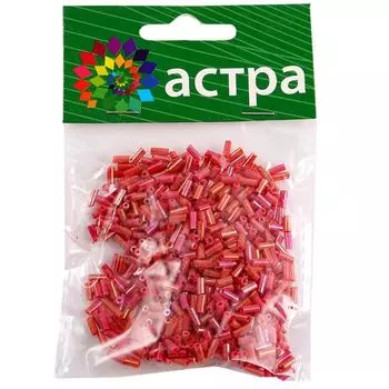 Стеклярус, (стекло), 5 мм, упак./20 гр., 'Астра' (405 красный/непрозр.радужный)