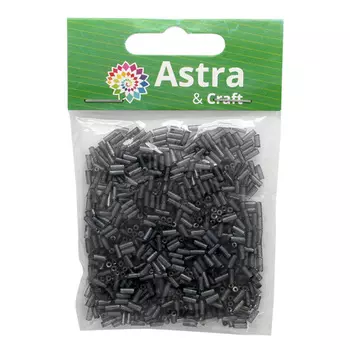 Стеклярус, (стекло), 5 мм, упак./20 гр., 'Астра' (129 черный/непрозр.глянцевый)