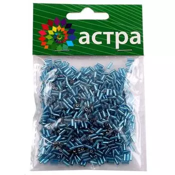 Стеклярус, (стекло), 5 мм, упак./20 гр., 'Астра' (23B голубой/прозр.серебрист.центр(круг.отв.))