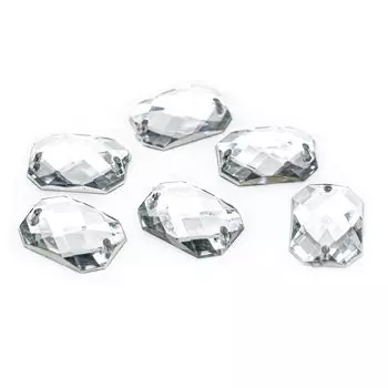 Стразы пришивные, акриловые, 13*18мм, 6шт/упак (прямоугольные) Астра (N38 прозрачный)