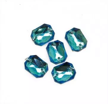 Стразы пришивные, акриловые, 8*10мм, 18шт/упак (прямоугольные) Астра (32 голубой)