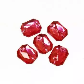 Стразы пришивные, акриловые, 8*10мм, 18шт/упак (прямоугольные) Астра (02 фуксия)