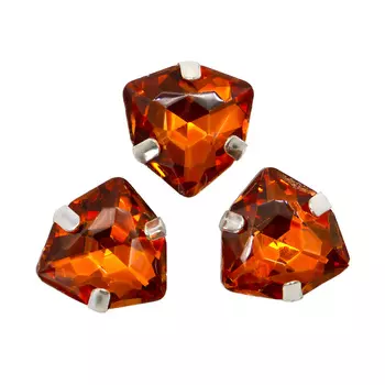 ТЦ002НН12 Хрустальные стразы в цапах треугольные (серебро) ярко-рыжий 12мм, 3шт/упак Astra&amp;Craft