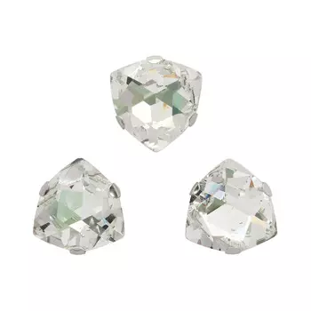 ТЦ012НН12 Хрустальные стразы в металлических цапах треугольные (Серебро) Белый 12 мм 3 шт/упак