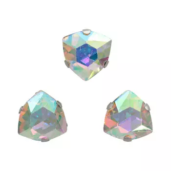 ТЦ013НН12 Хрустальные стразы в металлических цапах треугольные (Серебро) Белый с покрытием AB 12 мм 3 шт/упак