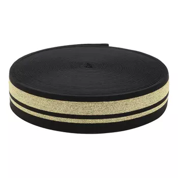 Тесьма эластичная 40мм*25м, черный/золото