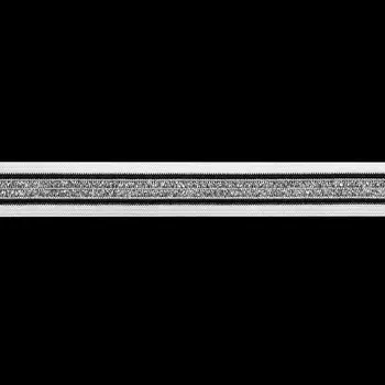 Тесьма эластичная лампасная 20мм*25м (белый/серебро)