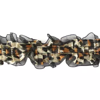 Тесьма АЙРИС, BNF-210, рюшь 3,5см*9,14м (черн, леопард) (черн/леопард)