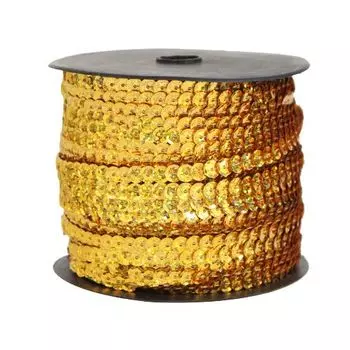 Тесьма пайетки, 6мм, 73м (50109 светлое золото)
