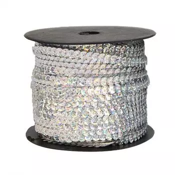 Тесьма пайетки, 6мм, 73м (50112 серебро)