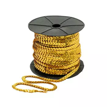 Тесьма пайетки, 6мм, 73м (A20 золото)