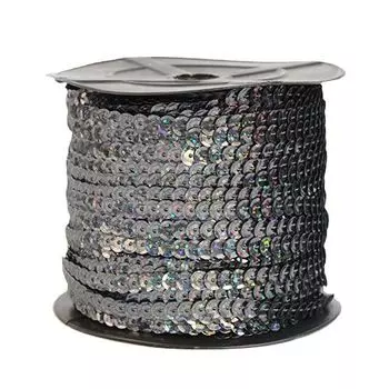 Тесьма пайетки, 6мм, 73м (A40 серый)
