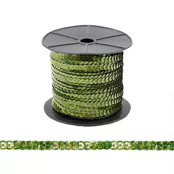 Тесьма пайетки, 6мм, 73м (Зеленое золото)