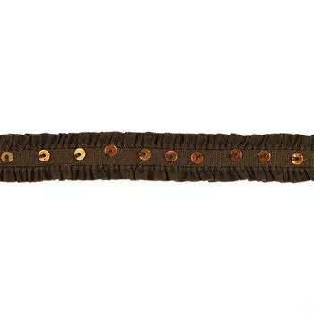 Тесьма W-035 резинка, с пайетками, 1,3см*1м (коричневый)