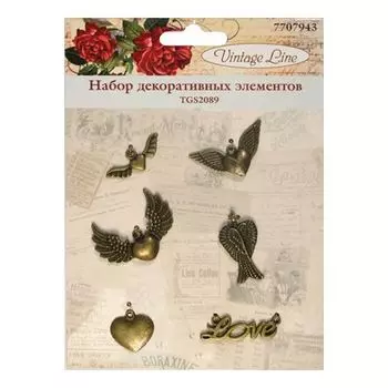 TGS2089 Набор декоративных элементов 'Сердца и крылья', 6шт. Vintage Line