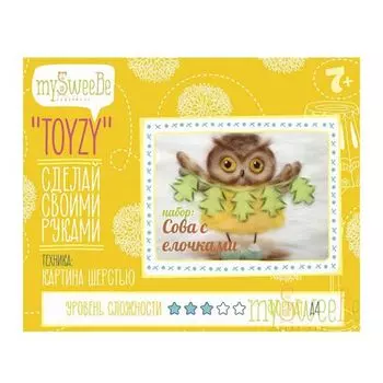 TZ-P029 Картина шерстью 'Сова с ёлочками' 29,7х21 см (А4) Toyzy