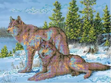 В1097 Канва с рисунком Alisena 'Волки на опушке', 35*26 см