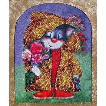 ВН1008 Набор для вышивания Alisena 'Кот с букетом' 12*16 см