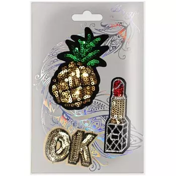 W0045 Набор аппликаций с пайетками 'OK' 8*2,5см.8,5*5,5см.5,5*4см
