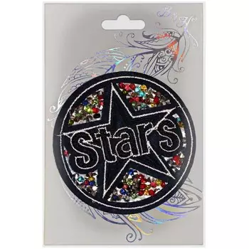 W0051 Аппликация со стразами 'Stars в круге'D 6,5см