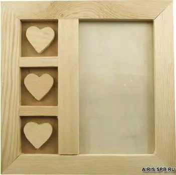 WB-31 Деревянная заготовка 'Рамка для фото с сердечками', 17,5*17,5 см, 'РТО'