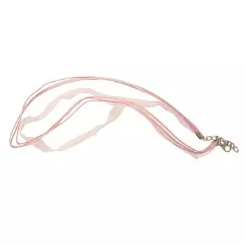 WRE1031-7 Шнурок c органзой (с замком), 48 см, d 1 мм, 'Астра' (бл/розовый)