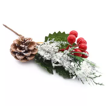 XY19-260 Ветка сосновая декоративная с ягодами, 28см
